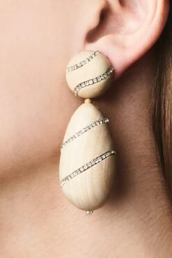 HUDSON EARRINGS - PANTO WOOD/CLEAR CRYSTALS