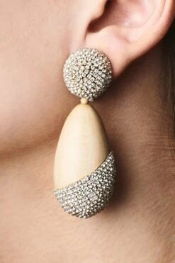 CHRISTINA EARRINGS - PANTO WOOD/CLEAR CRYSTALS