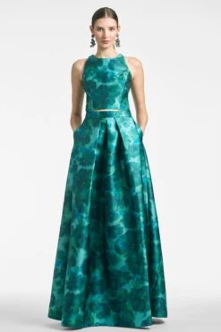 Lexie Top - Emerald Watercolor Floral -SACHIN & BABI Clothes LEXIETOP AVASKIRT EMERALDWATERCOLORFLORAL FRONT2