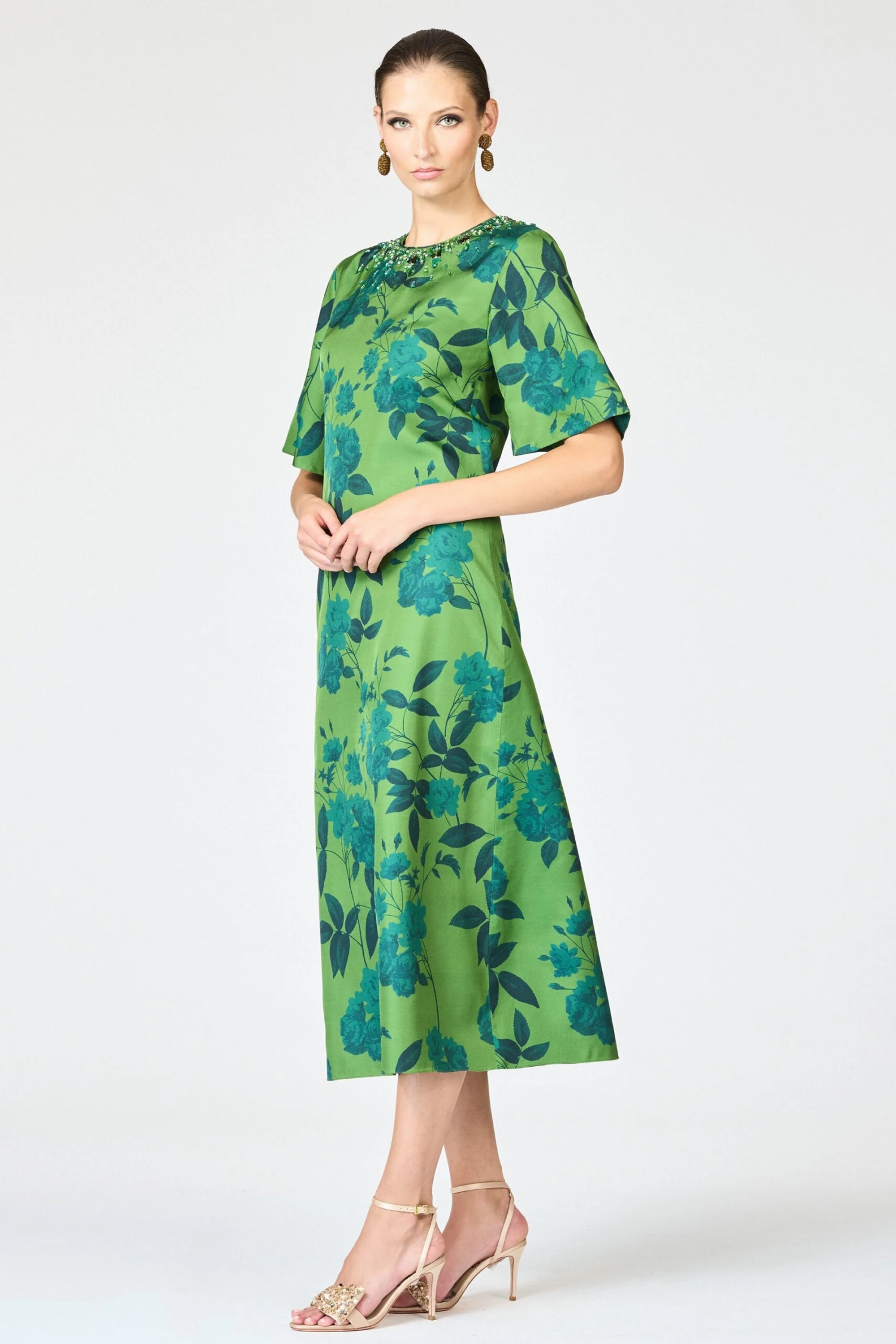 EMBELLISHED LEMIE DRESS - EMPRESS GREEN ROSES 2 EMBELLISHED LEMIE DRESS - EMPRESS GREEN ROSES - Image 2