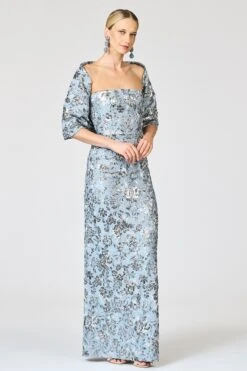 METALLIC CLOQUE SOPHIA GOWN - PEWTER GARDENS -SACHIN & BABI Clothes R261J05 040