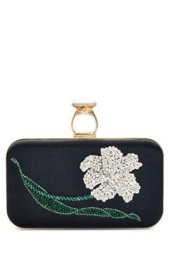 EMBROIDERED ON THE ROCKS CLUTCH - BLACK