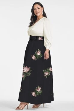 Zoe Gown - Ivory/Noir Blossom 12 Zoe Gown - Ivory/Noir Blossom -SACHIN & BABI Clothes ZOEGOWN IVORYNOIRBLOSSOM SIDE1