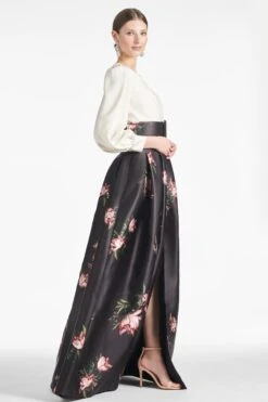 Zoe Gown - Ivory/Noir Blossom 9 Zoe Gown - Ivory/Noir Blossom -SACHIN & BABI Clothes ZOEGOWN IVORY NOIRBLOSSOM SIDE